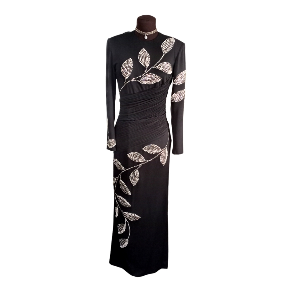 Vintage Evening Gown Dress Ultra Glam Rhinestones S-M Rose Taft